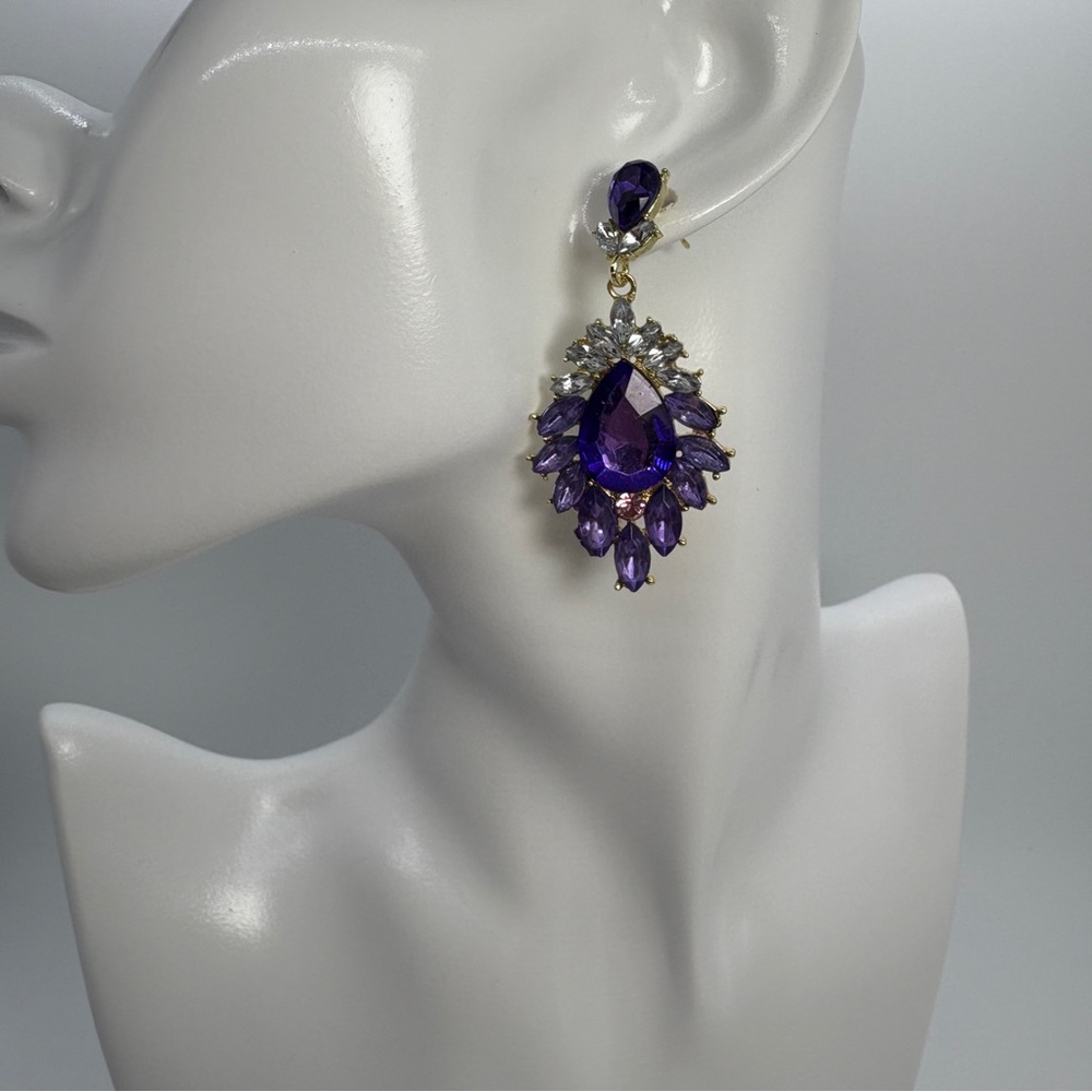 Amethyst Purple Crystal Chandelier Stud Bridal Wedding Prom Pageant Earrings